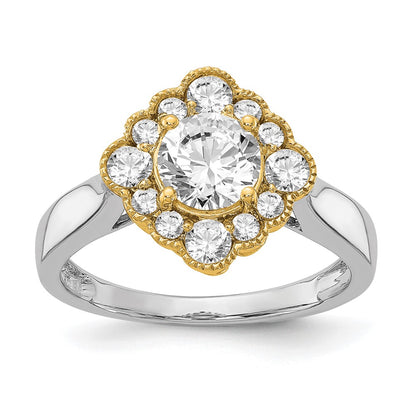 True Origin 14K Two Tone Yellow and White Gold 1/4 carat Lab Grown Diamond VS+ F+ Semi-Mount Round  Halo Engagement Ring