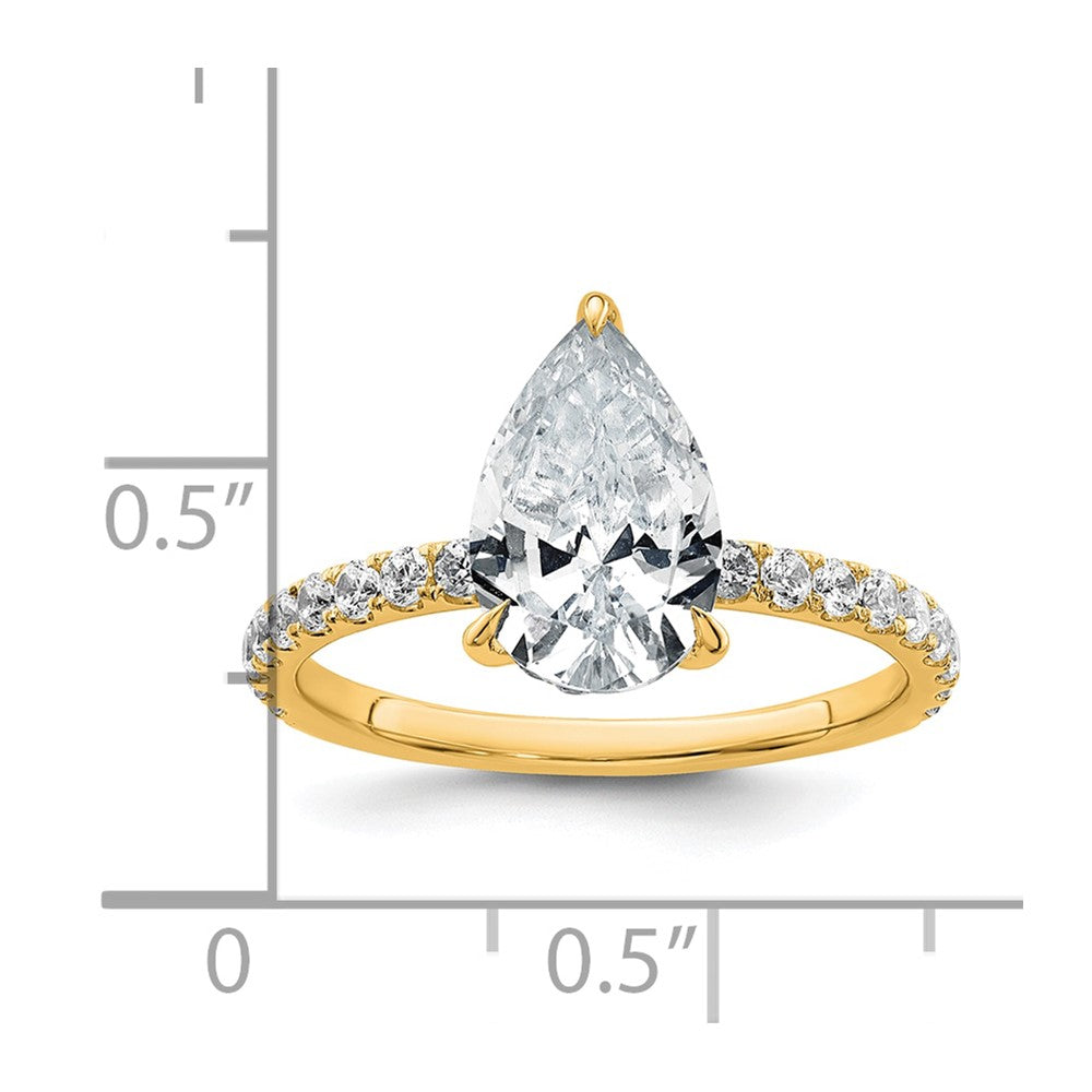 14K Yellow Gold 2 5/8 carat Certified Lab Grown Diamond VS+ F+ Pear Complete Solitaire with Flair Engagement Ring