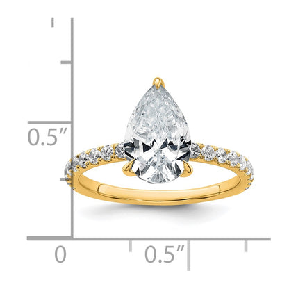 14K Yellow Gold 2 5/8 carat Certified Lab Grown Diamond VS+ F+ Pear Complete Solitaire with Flair Engagement Ring