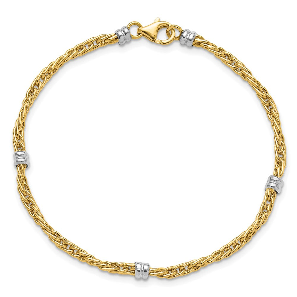 14K Two-Tone Gold Two-tone Polished 3.6mm Fancy Beaded 5-Station 7.5 Inch Bracelet