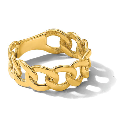 14K Yellow Gold Polished 8mm Men's Curb Link Ring