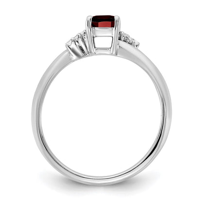 14K White Gold Polished Diamond and Garnet Fashion Ring