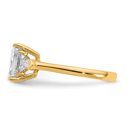 14K Yellow Gold 5/8 carat Lab Grown Diamond VS+ F+ Trillion and 2 1/2 carat Princess Center Semi Mount Three Stone Engagement Ring