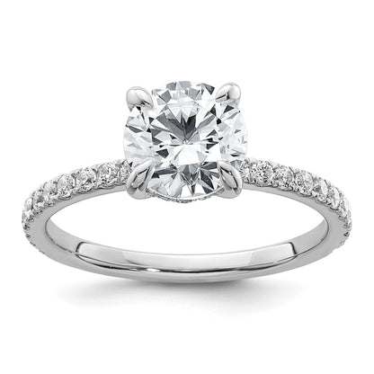 14K White Gold 2 carat Certified Lab Grown Diamond VS/SI+ G+ Round Complete Solitaire with Flair Engagement Ring