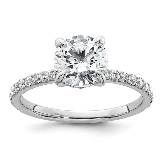 14K White Gold 2 carat Certified Lab Grown Diamond VS+ F+ Round Complete Solitaire with Flair Engagement Ring