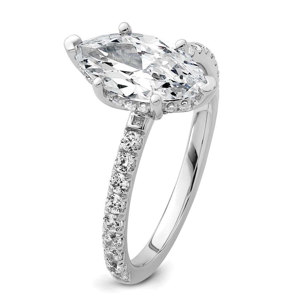14K White Gold 2 5/8 carat Certified Lab Grown Diamond VS+ F+ Marquise Complete Solitaire with Flair Engagement Ring