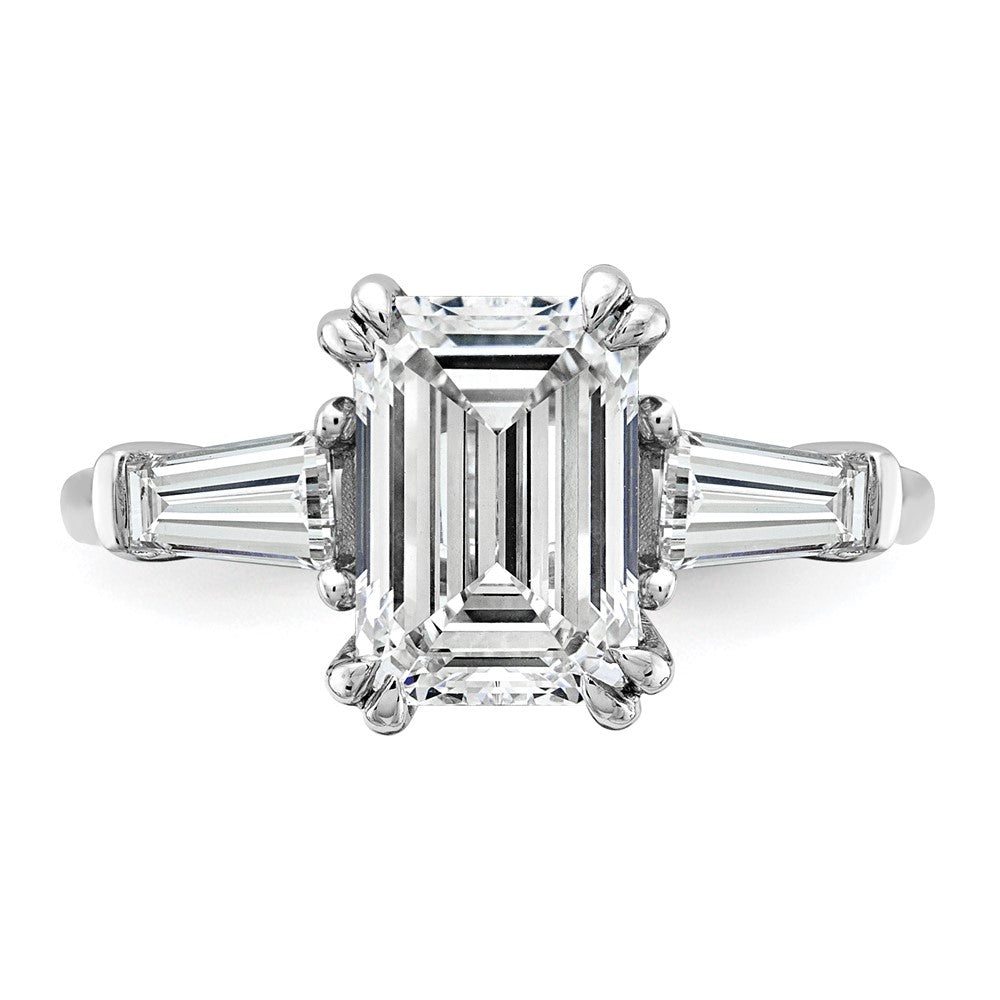 14K White Gold 3 1/3 carat Lab Grown Diamond VS+ F+ Complete Emerald and Tapered Baguette Engagement Ring