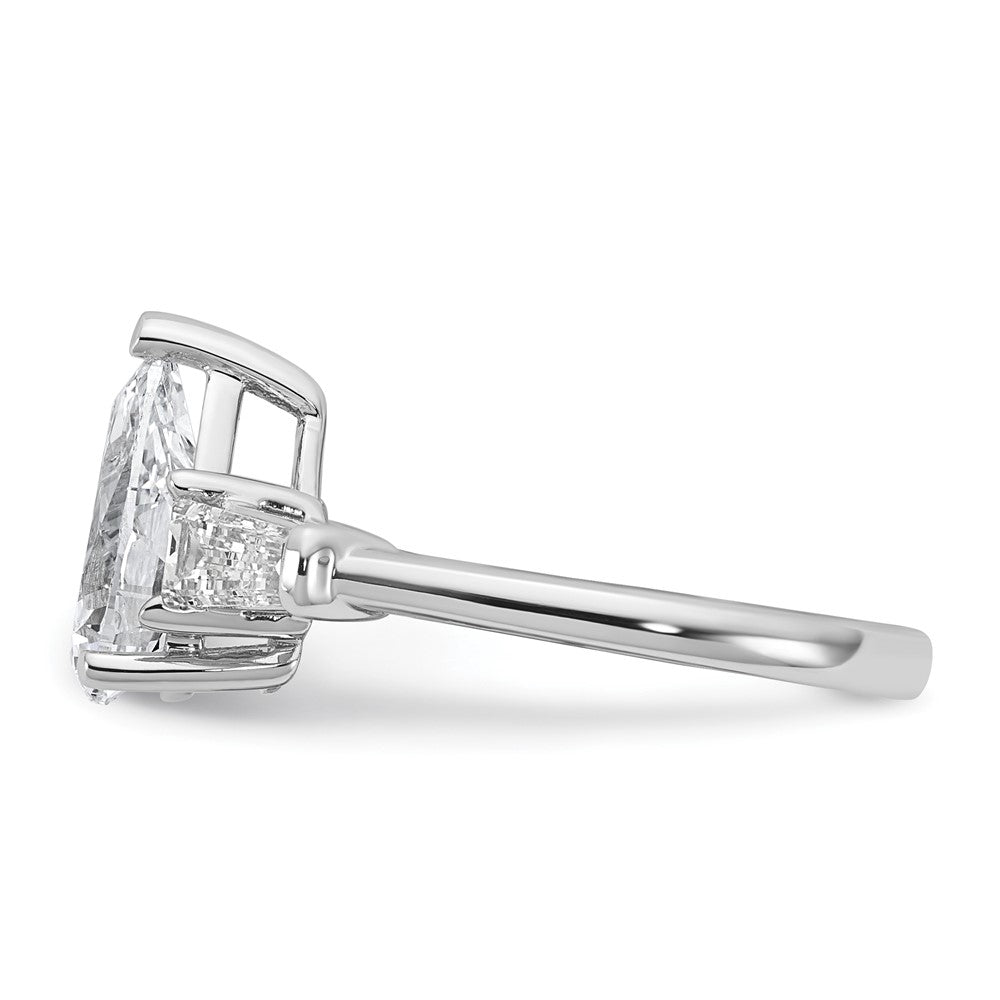 14K White Gold 5/8 carat Lab Grown Diamond VS+ F+ Tapered Baguette 2 carat Pear Center Semi Mount Engagement Ring