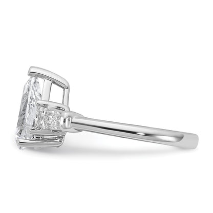 14K White Gold 5/8 carat Lab Grown Diamond VS+ F+ Tapered Baguette 2 carat Pear Center Semi Mount Engagement Ring