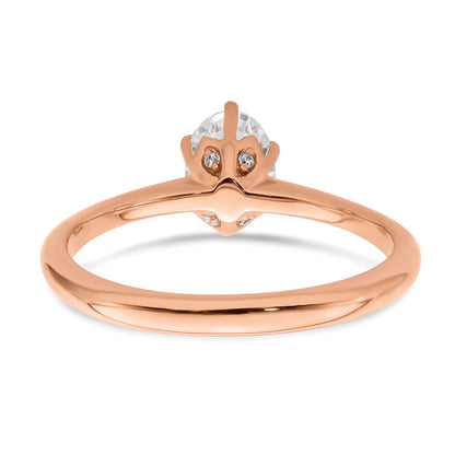 14K Rose Gold (Holds 3/4 carat (6.7x5mm) Oval) 6-Prong with .02 carat Diamond Leaf Design Semi-Mount Engagement Ring