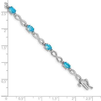 14K White Gold Complete Oval Swiss Blue Topaz and Diamond Infinity Link 7 Inch Bracelet