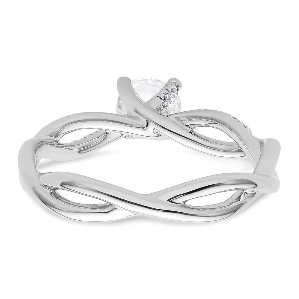 14K White Gold Criss-Cross (Holds 1/2 carat (5.2mm) Round Center) 1/8 carat Diamond Semi-mount Engagement Ring