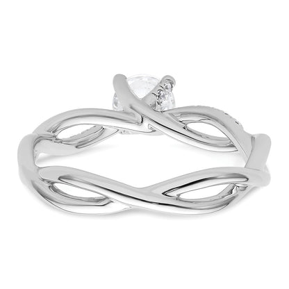 14K White Gold Criss-Cross (Holds 1/2 carat (5.2mm) Round Center) 1/8 carat Diamond Semi-mount Engagement Ring