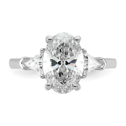 14K White Gold 3 1/8 carat Certified Lab Grown Diamond VS+ F+ Complete Oval and Trillion Three Stone Engagement Ring