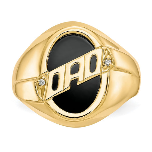 14K Yellow Gold Men's Diamond and Black Onyx DAD Ring