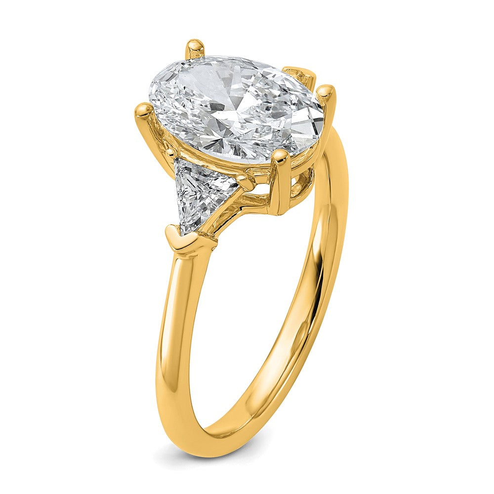 14K Yellow Gold 2 1/2 carat Certified Lab Grown Diamond VS/SI+ G+ Complete Oval and Trillion Three Stone Engagement Ring