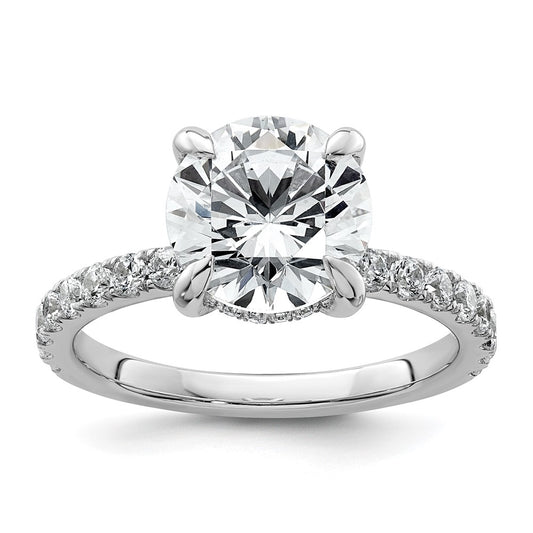 14K White Gold 3 1/2 carat Certified Lab Grown Diamond VS+ F+ Round Complete Solitaire with Flair Engagement Ring