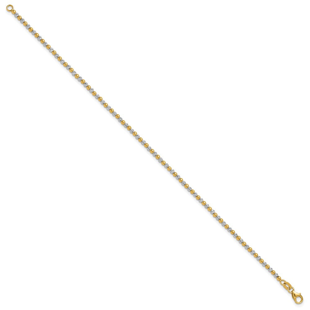 14K Two-Tone Gold Two-tone Diamond-cut Beaded 7.5 Inch Bracelet