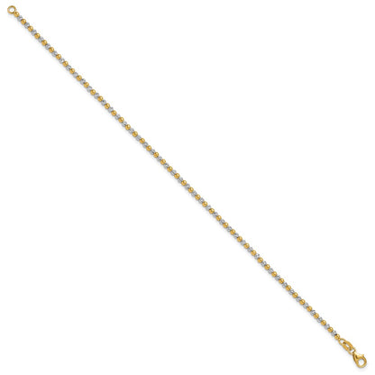 14K Two-Tone Gold Two-tone Diamond-cut Beaded 7.5 Inch Bracelet