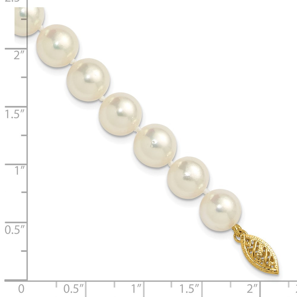 14K Yellow Gold Polished 9-10mm Round Akoya Saltwater Cultured Pearl 7 Inch Bracelet