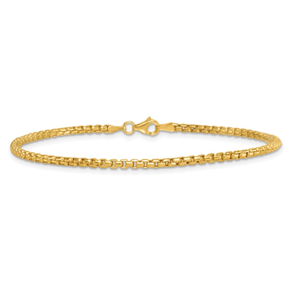 14K Yellow Gold Polished 2.25mm Rounded Box Chain 8.5 Inch Mens Bracelet