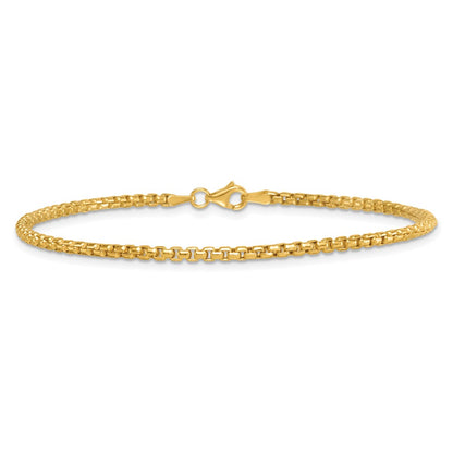 14K Yellow Gold Polished 2.25mm Rounded Box Chain 8.5 Inch Mens Bracelet