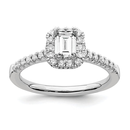 14K White Gold Halo (Holds 1/2 carat (5.3x3.9mm) Emerald-cut Center) 1/4 carat Diamond Semi-mount Engagement Ring