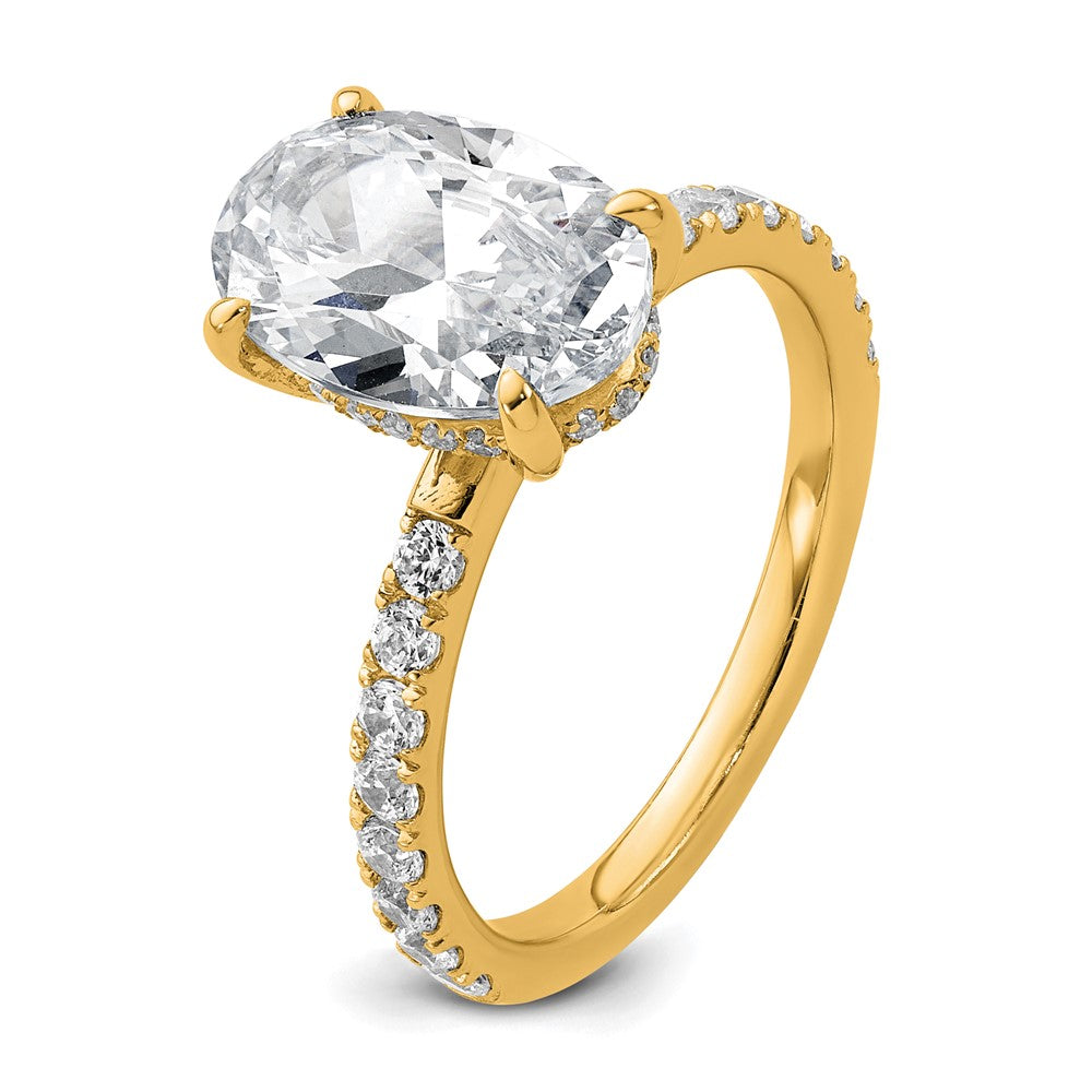 14K Yellow Gold 3 1/2 carat Certified Lab Grown Diamond VS+ F+ Oval Complete Solitaire with Flair Engagement Ring