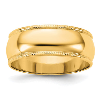 14K Yellow Gold 7mm Milgrain Half Round Wedding Band Ring