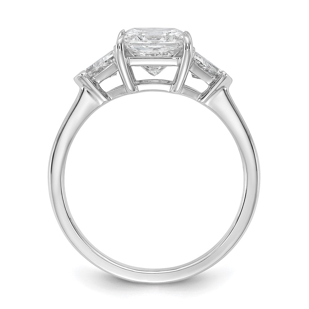 14K White Gold 1/2 carat Lab Grown Diamond VS/SI+ G+ Trillion and 1 1/2 carat Princess Center Semi Mount Three Stone Engagement Ring