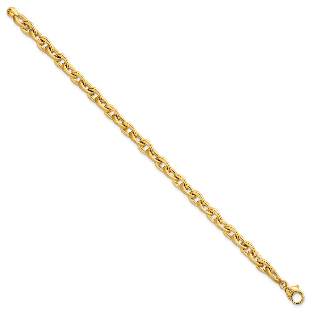 14K Yellow Gold Polished And Brushed 6.5mm Fancy Cable Chain 7.5 Inch Bracelet