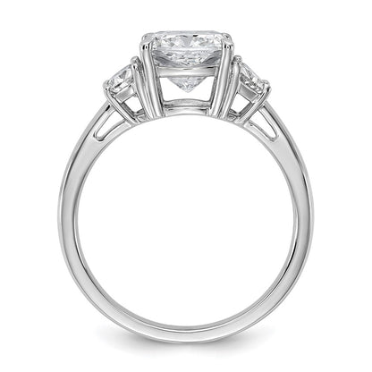 14K White Gold 1/2 carat Lab Grown Diamond VS+ F+ Half Moon and 2 carat Cushion Center Semi Mount Three Stone Engagement Ring