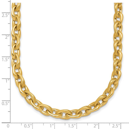 14K Yellow Gold Polished And Brushed 6.5mm Fancy Cable Chain 18 Inch Necklace