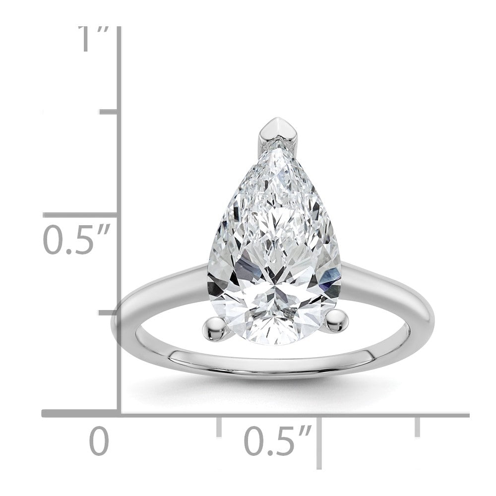 14K White Gold 3 carat Lab Grown Diamond VS+ F+ Pear Solitaire Complete Engagement Ring