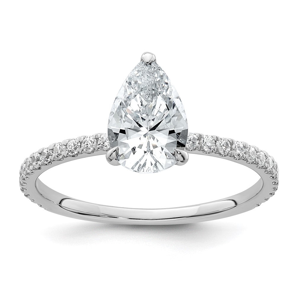 14K White Gold 1 3/8 carat Certified Lab Grown Diamond VS+ F+ Pear Complete Solitaire with Flair Engagement Ring