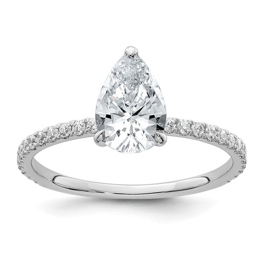 14K White Gold 1 3/8 carat Certified Lab Grown Diamond VS+ F+ Pear Complete Solitaire with Flair Engagement Ring