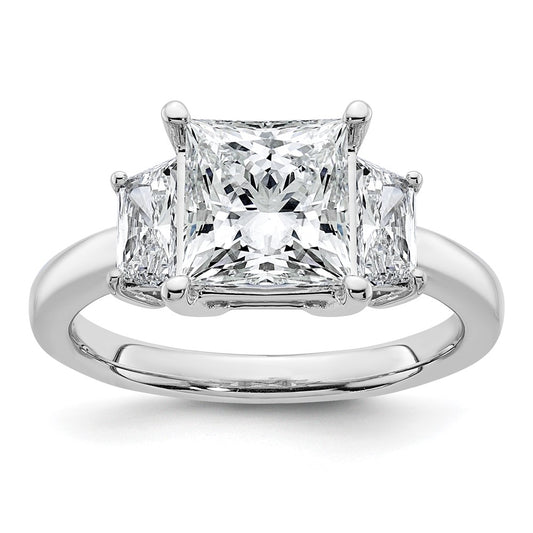 14K White Gold 3/4 carat Lab Grown Diamond VS+ F+ Trapezoid 2 1/2 carat Princess Center Semi Mount Three Stone Engagement Ring