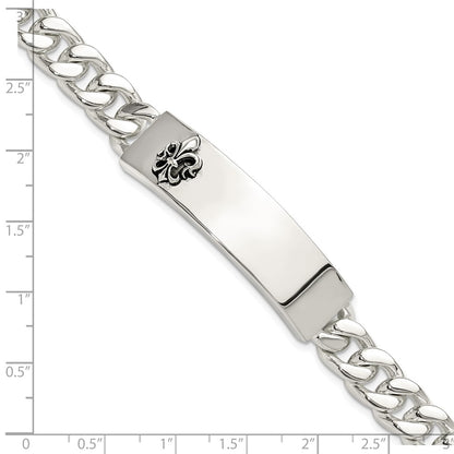 Sterling Silver Antiqued Fleur-de-lis ID Men's Bracelet