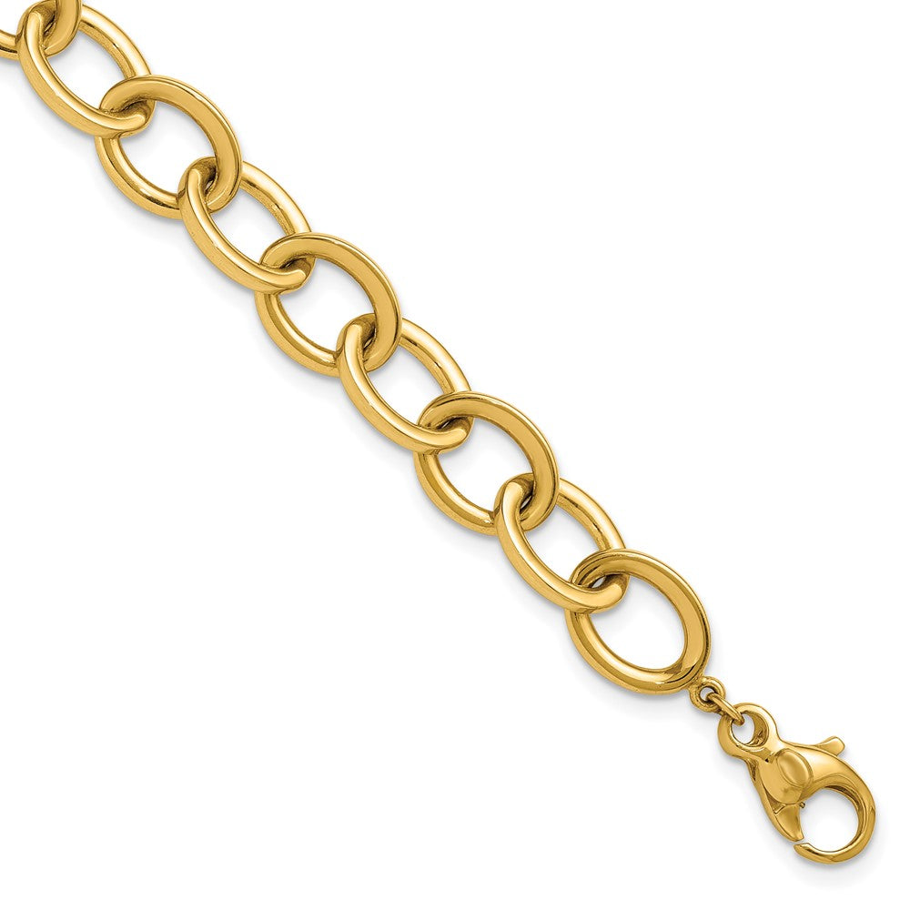 14K Yellow Gold Polished 9mm Round Cable Chain 7.5 Inch Bracelet