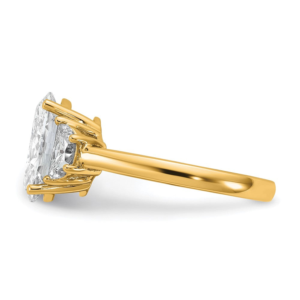14K Yellow Gold 3 1/8 carat Certified Lab Grown Diamond VS/SI+ G+ Complete Oval and Half Moon Three Stone Engagement Ring