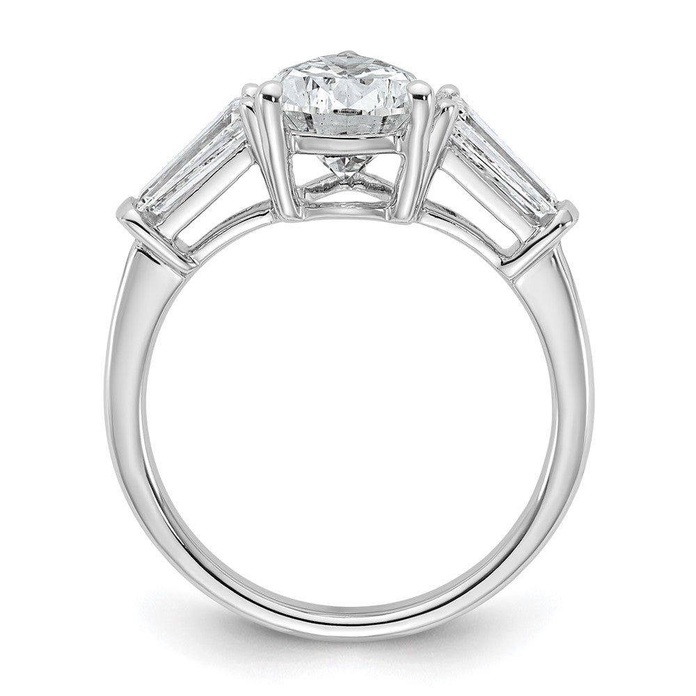 14K White Gold 7/8 carat Lab Grown Diamond VS+ F+ Tapered Baguette 2 1/2 carat Pear Center Semi Mount Engagement Ring