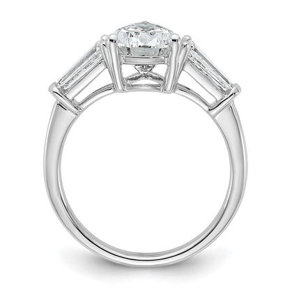 14K White Gold 7/8 carat Lab Grown Diamond VS+ F+ Tapered Baguette 2 1/2 carat Pear Center Semi Mount Engagement Ring