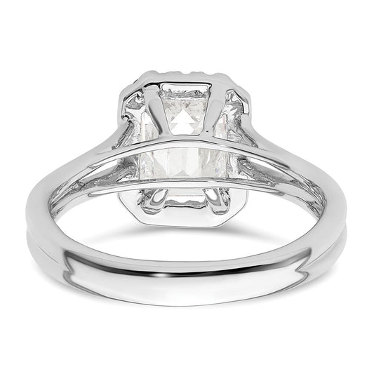 14K White Gold Halo (Holds 1.5 carat (7.7x5.8mm) Emerald-cut Center) 1/5 carat Diamond Semi-mount Split Shank Engagement Ring
