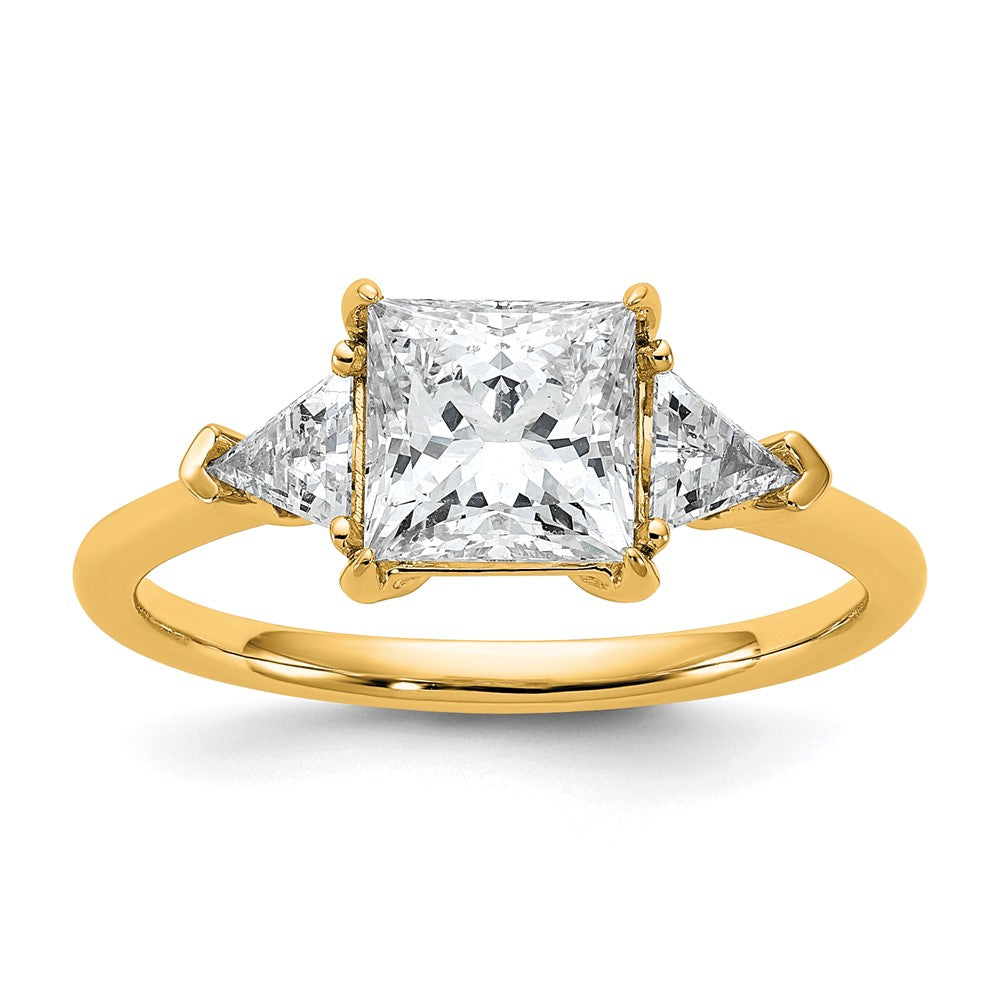 14K Yellow Gold 1/2 carat Lab Grown Diamond VS/SI+ G+ Trillion and 1 1/2 carat Princess Center Semi Mount Three Stone Engagement Ring