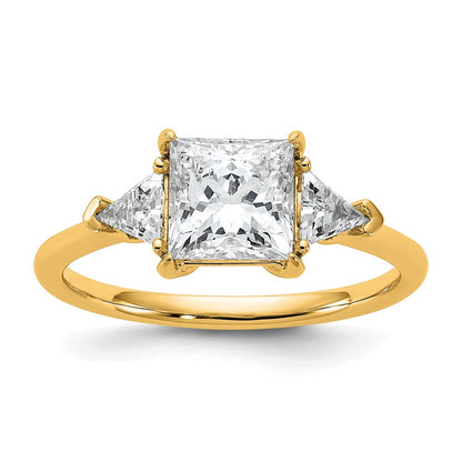 14K Yellow Gold 1/2 carat Lab Grown Diamond VS/SI+ G+ Trillion and 1 1/2 carat Princess Center Semi Mount Three Stone Engagement Ring