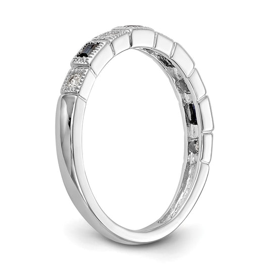 14K White Gold 1/10 carat Diamond and Blue Sapphire Complete Wedding Band Ring