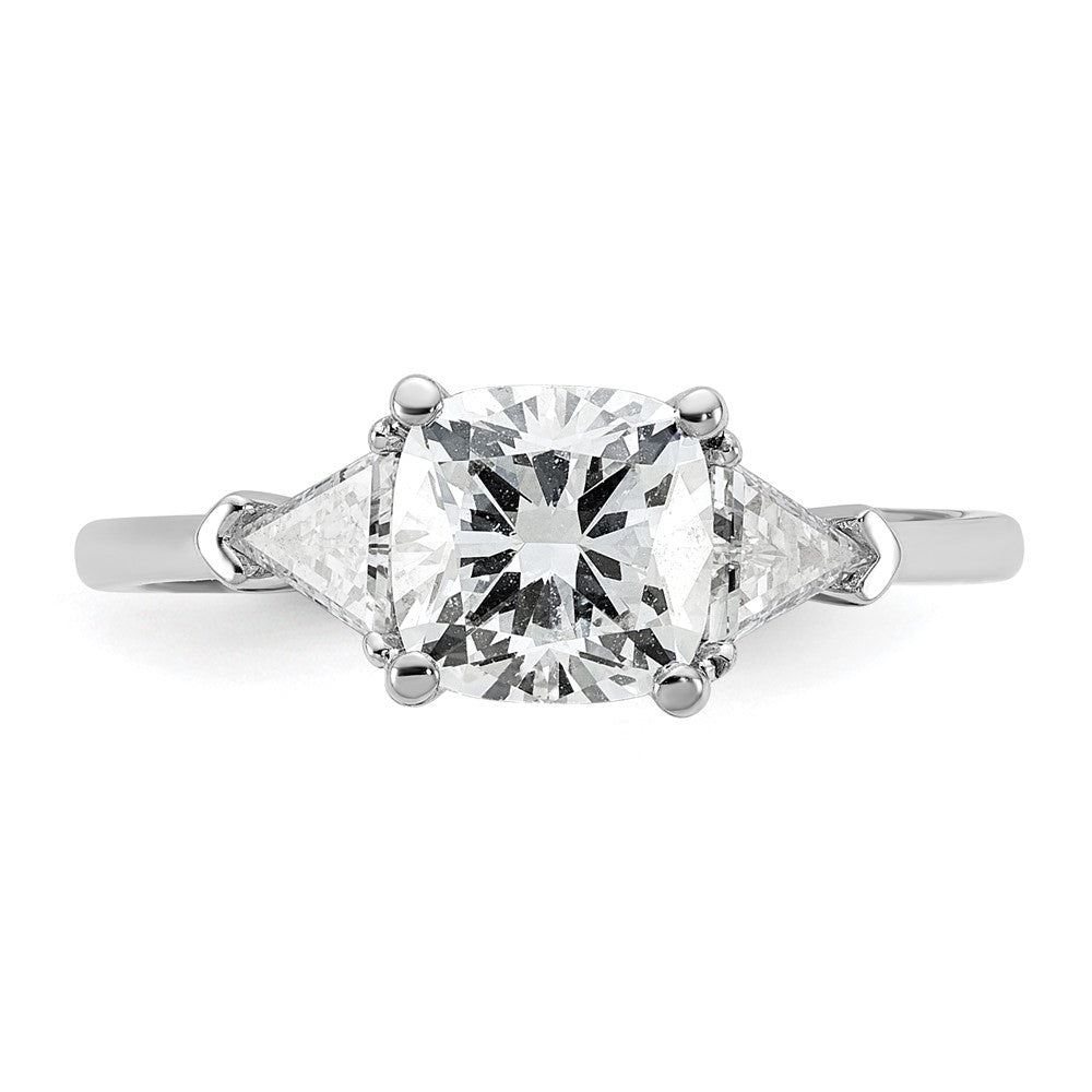 14K White Gold 1/2 carat Lab Grown Diamond VS/SI+ G+ Triangle 1 1/2 carat Cushion Center Semi Mount Three Stone Engagement Ring