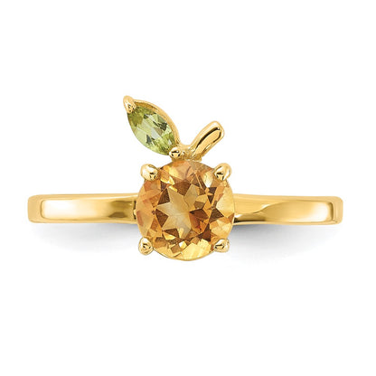 14K Yellow Gold Round Citrine and Peridot Orange Size 7 Ring
