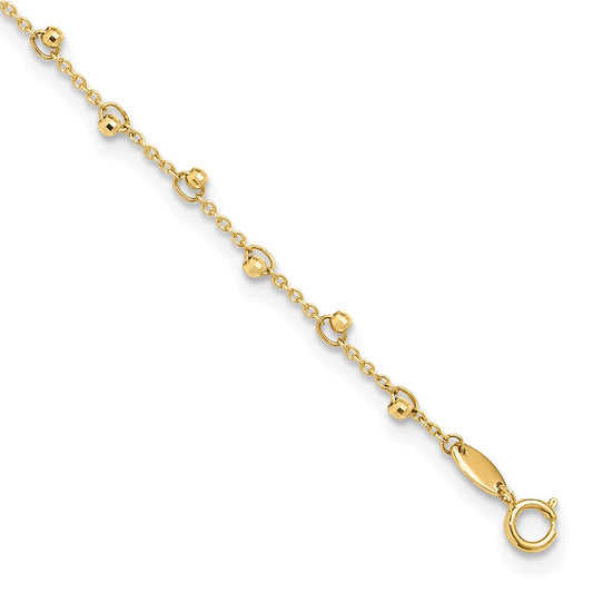 14K Yellow Gold Mirror Beads 9 Inch Plus 1 Inch Extender - Total 10 Inch Anklet