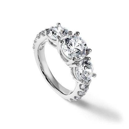 14K White Gold 4 carat Lab Grown Diamond VS+ F+ Round Complete Three Stone Engagement Ring